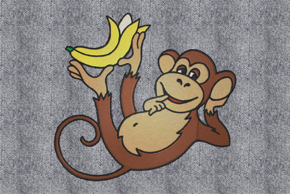 Chimpanzee with Banana Embroidery for Boutique Apparel