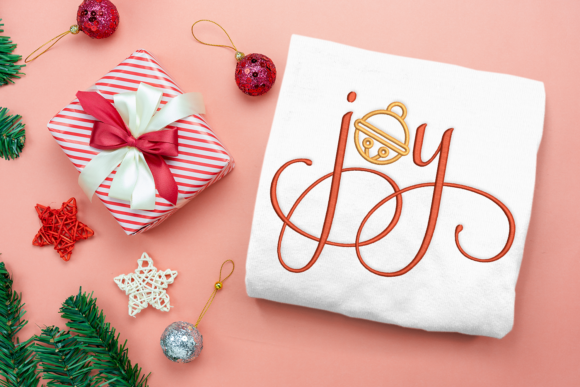 Joy with Bell Christmas Embroidery for Boutique Holiday Apparel
