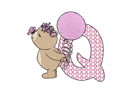 Q Girl Teddy: A Charmingly Hand-Drawn Embroidery Design